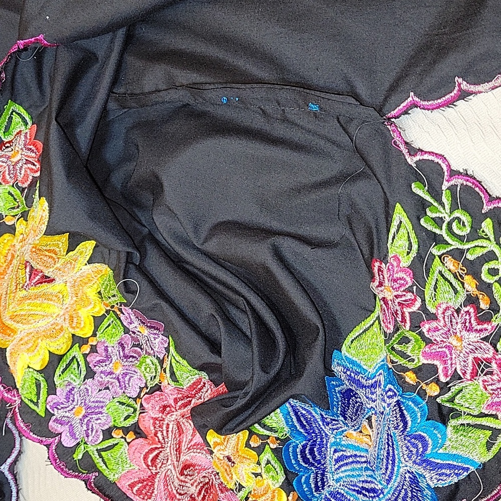 Floral Embroidered Womens Dress - Black with Multicolor Accents Off Shoulder - Picture 2 of 4